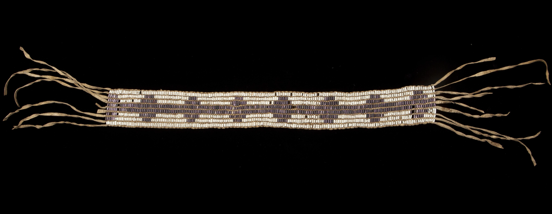 Wampum belt; Northeastern North America; 18th century Shell, leather; 116 x 8 cm. RMV 364-1; purchased from dealer Charles Jamrach, London, 1883