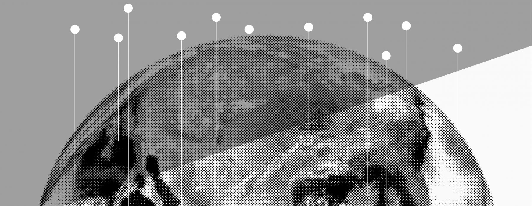 Image showing black and white picture of world map